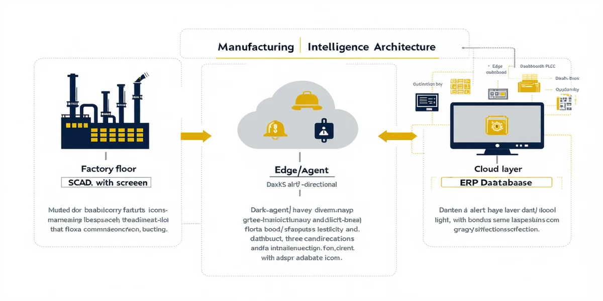 Yamastro platform architecture: factory PLCs and SCADA feeding edge agent, processing in Yamastro cloud layer, outputting to OEE dashboards, alerts, and ERP integrations